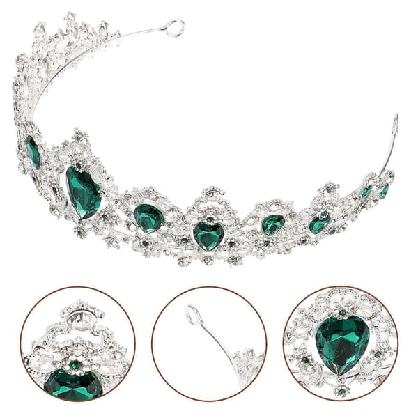 Royal Krystall Tiara Bryllupskrone Hodeplagg Brudehårtilbehør (Sølvbase, Grønn)