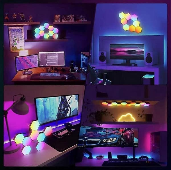 (Ny) Sekskantede Lys 8-pak LED Vægpaneler RGB Gaming Lys