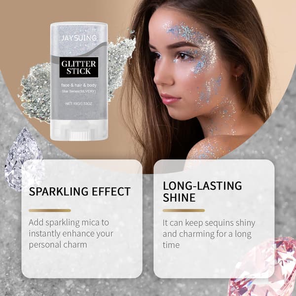 15g/ask Glitter Stick (Silver) - Fest/Bal/Scenmakeup, Ansikte, Kropp, Nyckelbenshighlighter