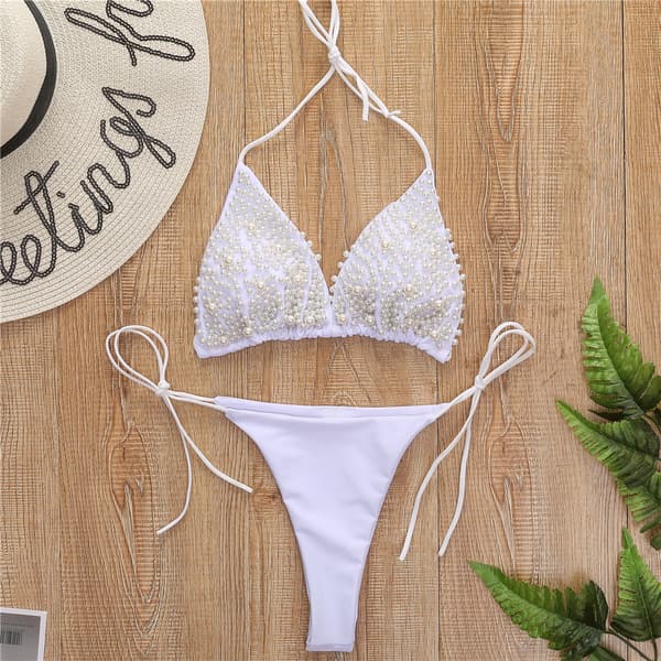 Ny pärlbikini sexig stringbaddräkt S