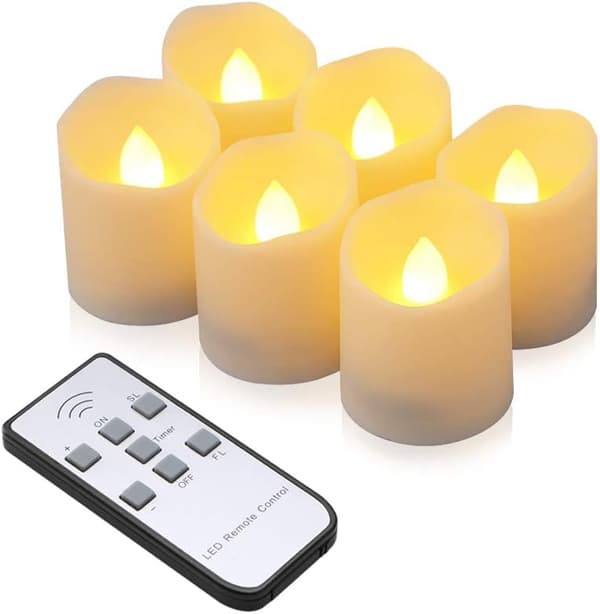 LED-lys 6 Flammeløse telys med fjernkontroll, timerfunksjon, dimmer, elektrisk julelys
