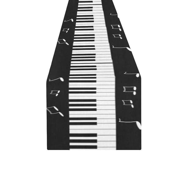 Pianokeyboard med Noter Lang Bordløper 40x180 cm Sort og Hvit Rektangulær Bordløper Duk Brikke
