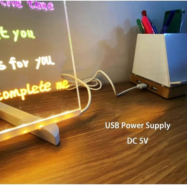 LED-note-tavle med farver, 2024 ny lysende akryl-beskedtavle med lys, lysende whiteboard med stativ. J-95 medium (20*20cm) 3MM panel