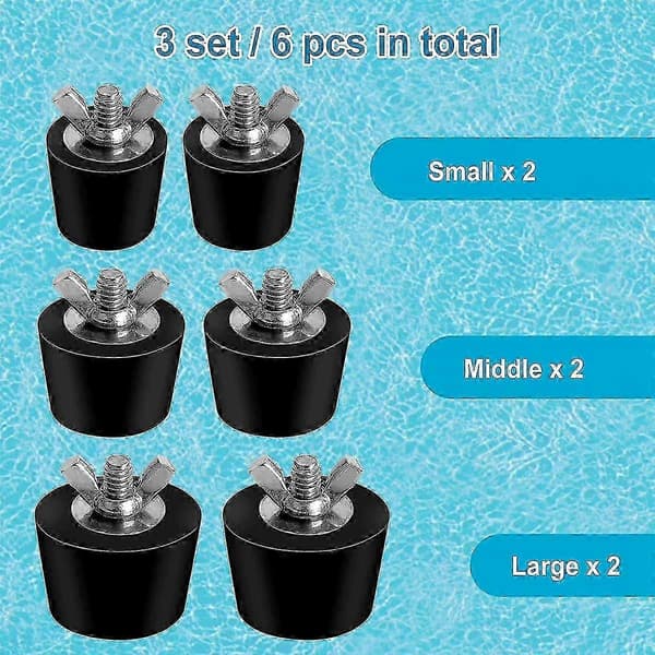 6-pak 3 størrelse pool-vinterprop til swimmingpoolhuller, ekspansionspropper til overjordisk pool S-god kvalitet