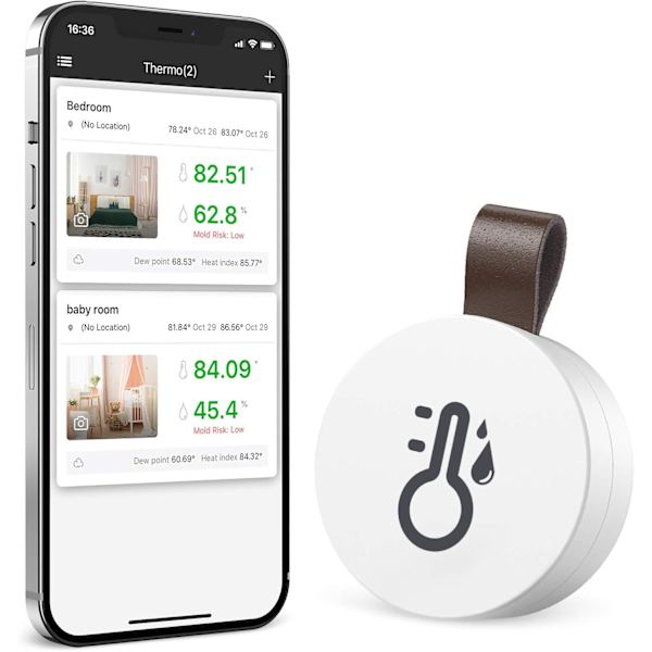 Bluetooth Rum Hygrometer Termometer, Mini Rum Termometer, Temperatur Overvågningssensor til iOS Android