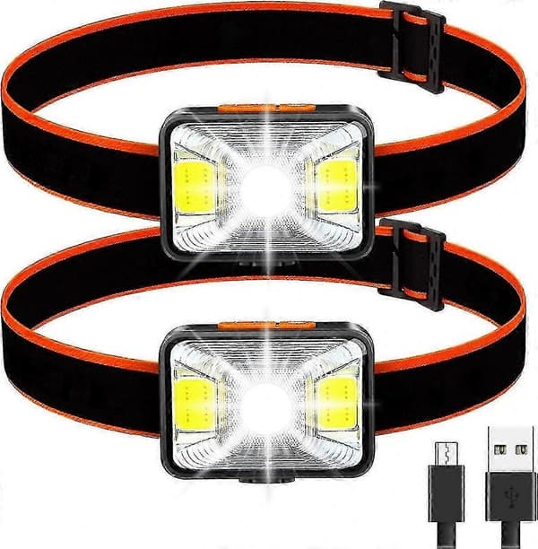 (2 STK) Kraftig hodelykt, USB-oppladbar LED-hodelykt 200 lumen 5 lysmoduser hvit og rød