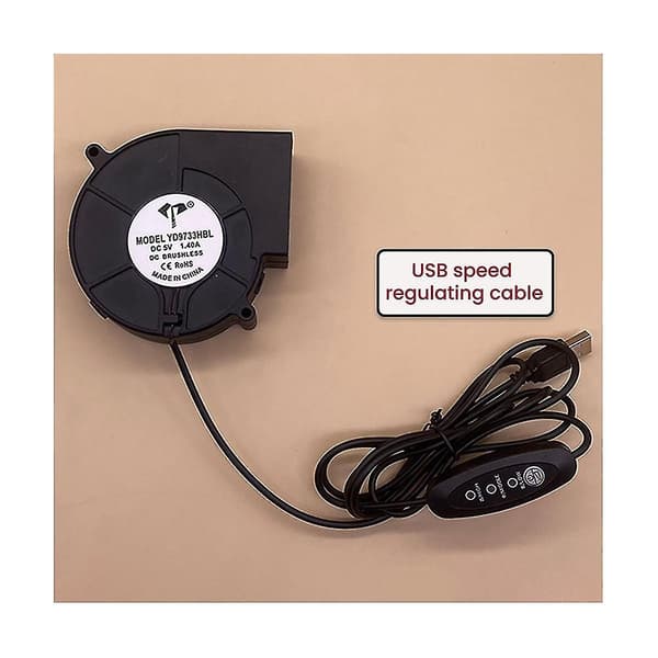 (NY) 5v 75mm 9733 Turbo Blower Med Luftkanal USB-plugg Med Hastighetskontroller Kjølevifte