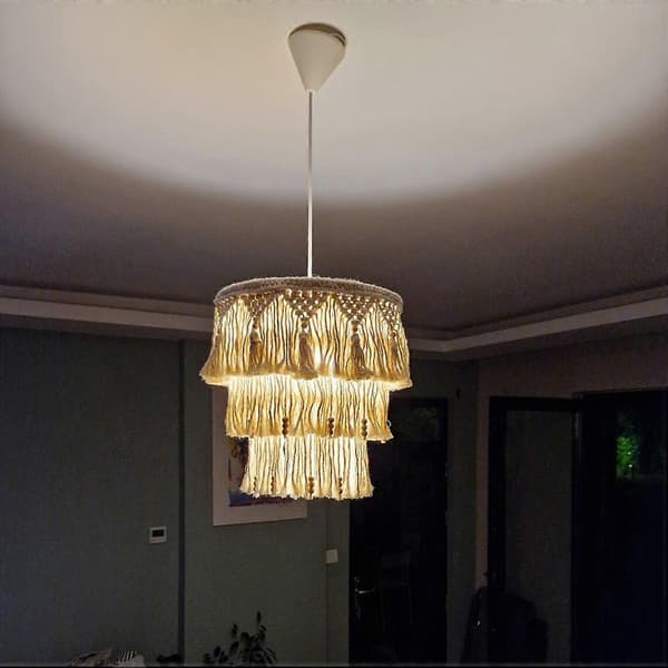 Handvävd lampskärm med tofsar E30*40cm