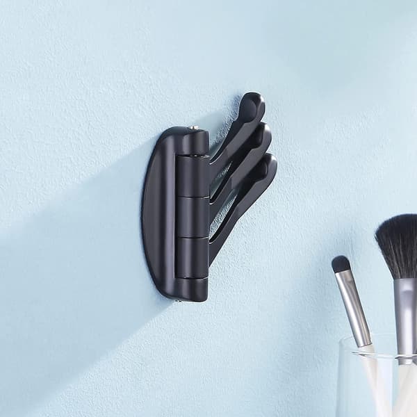 (NY) Solid metalkrog, foldbar svingarm, drejekrog med tre foldbare arme til badeværelse, køkken, garage, vægmontering, mat sort