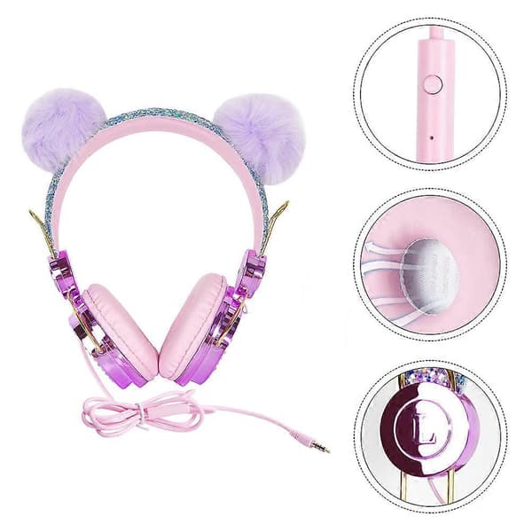Børneheadset Rhinestone Glitter Pelsbold Børnehovedtelefoner med mikrofon