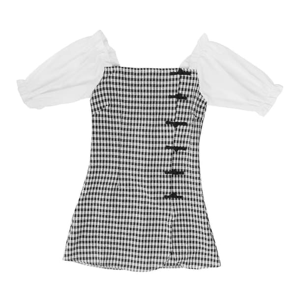 Rutig Off Shoulder Spaghetti Strap Knäppt Sundress Mini Kort Dam