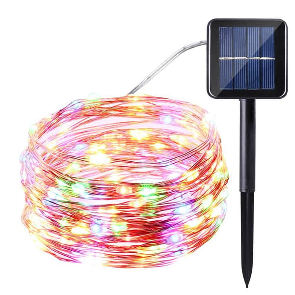 2 stk. solcellelys kæde udendørs 11M 100 LED sol kobbertråd farverig