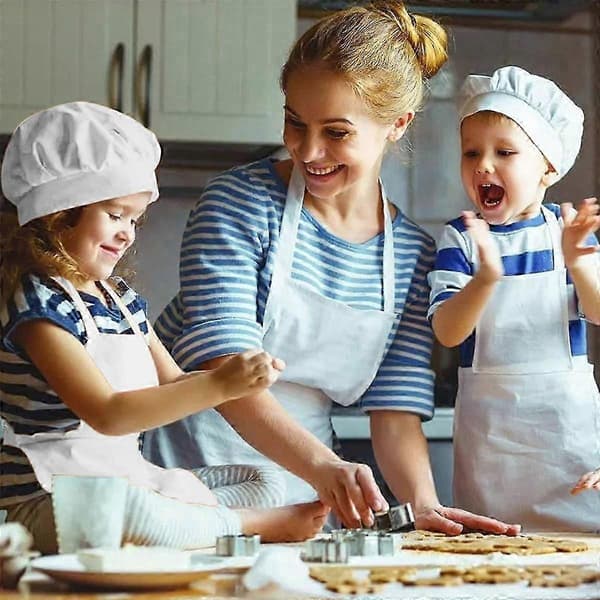12-delars förkläde och kockmössa-set med fickor (Vit för 2-6 år S) kockmössa och förkläde för barn