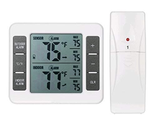 LCD Digital Kylskåpstermometer, Frys Termometer, Kylskåpstermometer med Sensorlarm Klocka och Min/Max-poster [Batteri Ingår Inte]