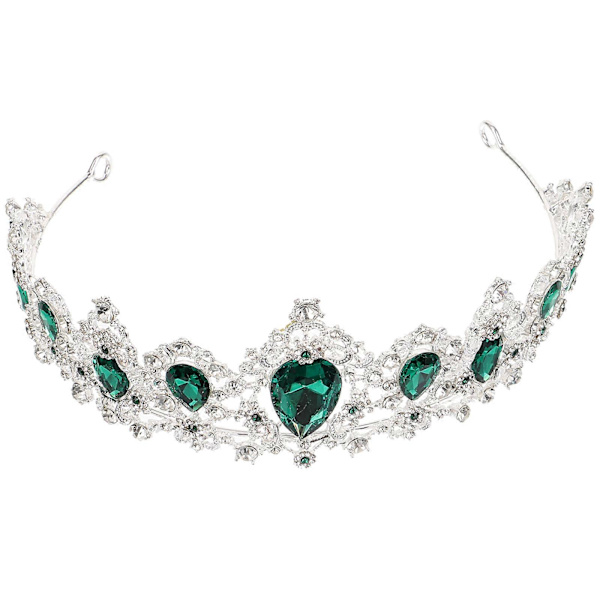 Royal Crystal Tiara Bröllopskrona Håraccessoarer för Brud (Silverbas, Grön)