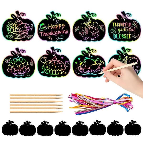 (Ny) Thanksgiving-dekorasjon DIY skrapemaling høstfestdekorasjon anheng gresskar skrapekort