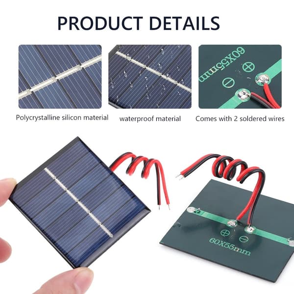 0,55W 3V solcellelimplate kan lade 2,4V batteri med ledning 65X55MM