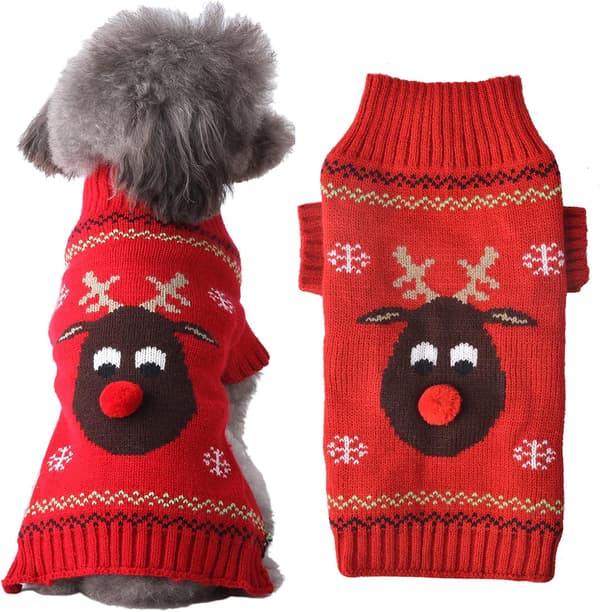 Hundtröja Juldjur Katt Vinter Varm Stickad Tröja