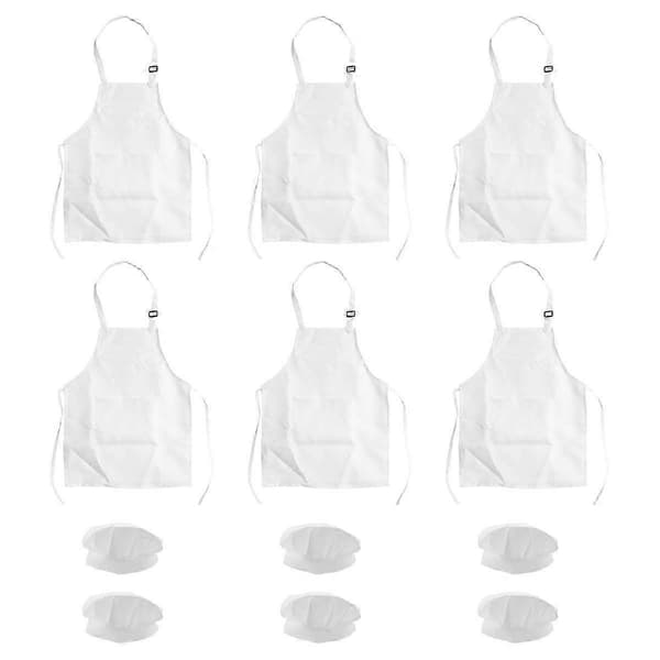 12-delars förkläde och kockmössa-set med fickor (Vit för 2-6 år S) kockmössa och förkläde för barn