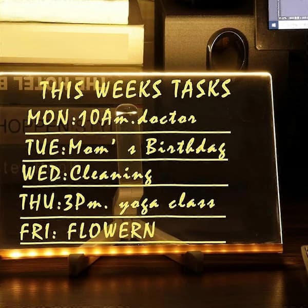 LED-note-tavle med farver, 2024 ny lysende akryl-beskedtavle med lys, lysende whiteboard med stativ. J-95 medium (20*20cm) 3MM panel