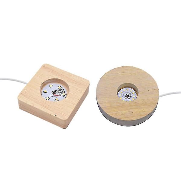 2 stk. LED-lysdisplaystativ, lysende trebase (rund + firkantet)