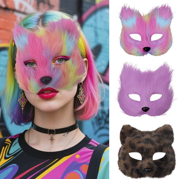 Halloween halv ansigts plys ræv sød kat maske karneval maskerade fest White