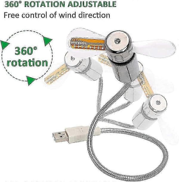 Mini Foldbar USB Svanehalsventilator med LED-ur, lydløs drift til hjemme- og kontorborde