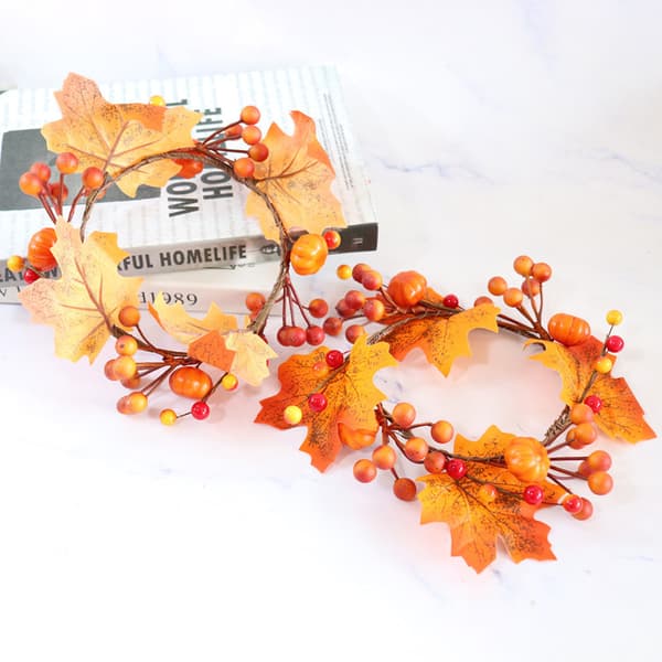 Halloween-dekorasjon Tiara Lysring Lønnblad Tiara Gresskar Halloweenkrans