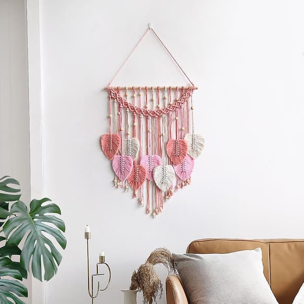 Håndvevde bladtepper for rombakgrunnsdekorasjon 50*70CM PINK