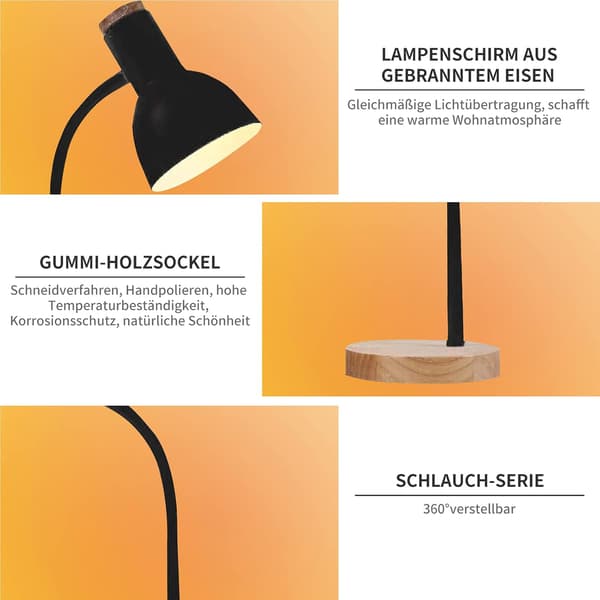 LED-skrivebordslampe i træ med arme - Læselampe - Skrivebordslampe - Sengelampe