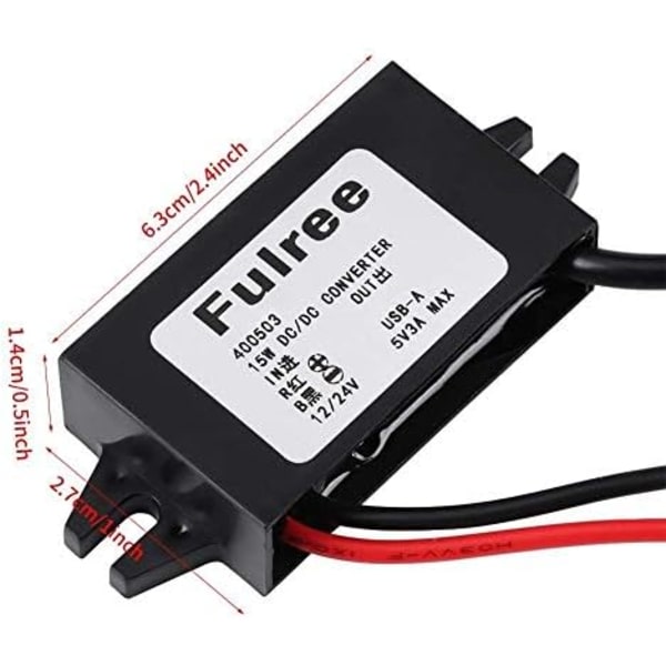 DC 12V/24V til 5V 3A Step-down Adapter Strømkonvertere USB Strømudgang Strømforsyningsmodul