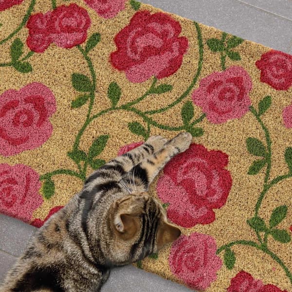 Kokosfibermatta, tryckt med vackra rosor, hållbar.