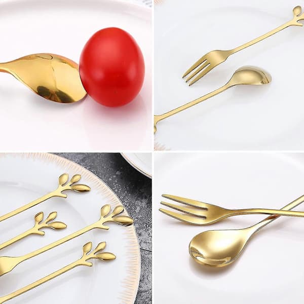 12 Elegante Guldblad Kaffeskeer - Perfekte til Eftermiddagste og Desserter