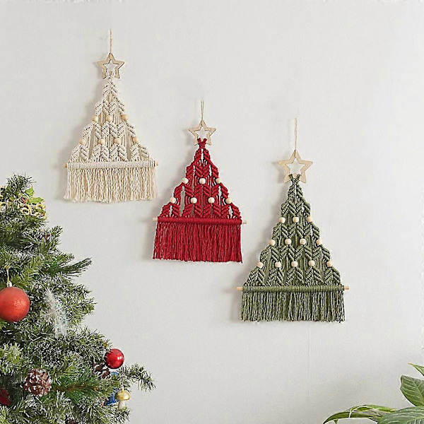 Håndvævede gobelin juletræsvedhæng Red*26*37