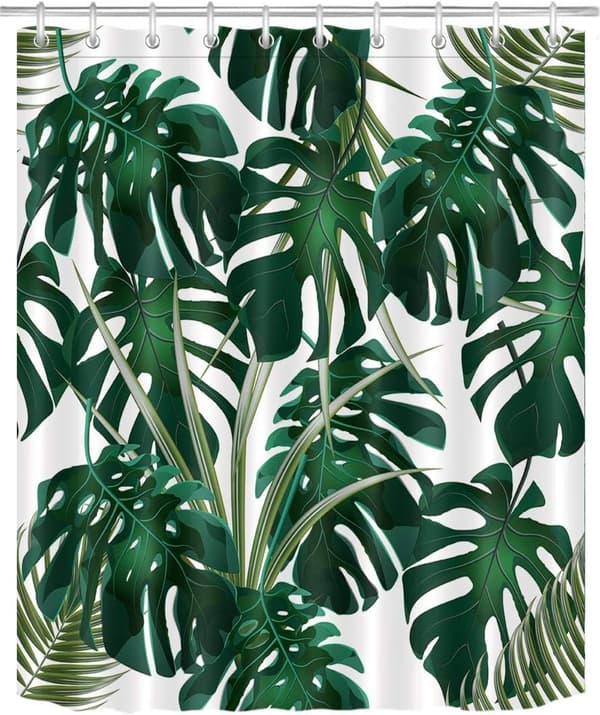 150x180cm dusjforheng mørkegrønt monstera blad vanntett muggsikkert polyester baderom