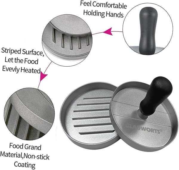 Non-stick burgerpresse, burgerform hamburgerpresse bakeformsett for BBQ-grill, Ø 12 cm