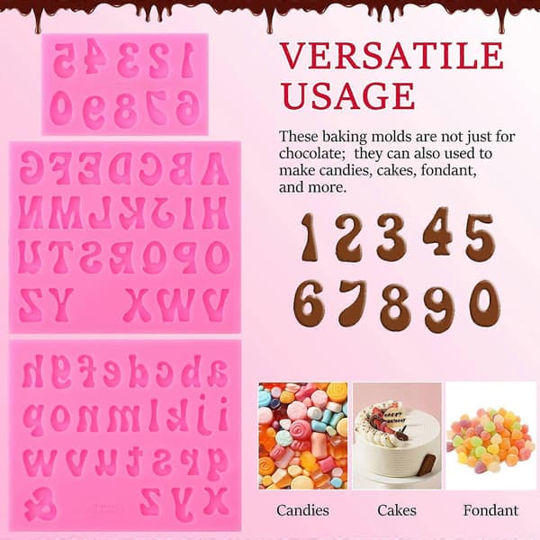 3 stk. Chokoladeforme Chokoladetalforme Alfabetforme Gummiforme Silikoneform Fondantforme