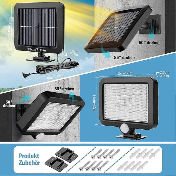 (Ny) 2-pak LED Solar Lamper Udendørs Med Bevægelsessensor, IP65 Vandtætte Solar Væglamper Til Haven