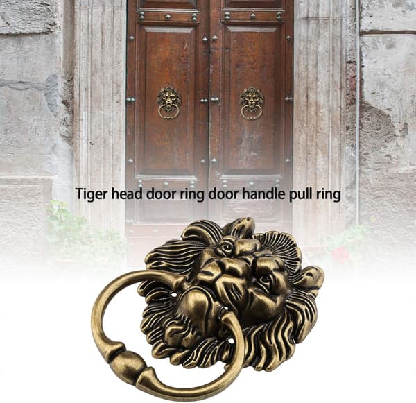 15.8cm Antikk Bronse Design Tigerhode Dørhammer Erstatning for Inngangsdør