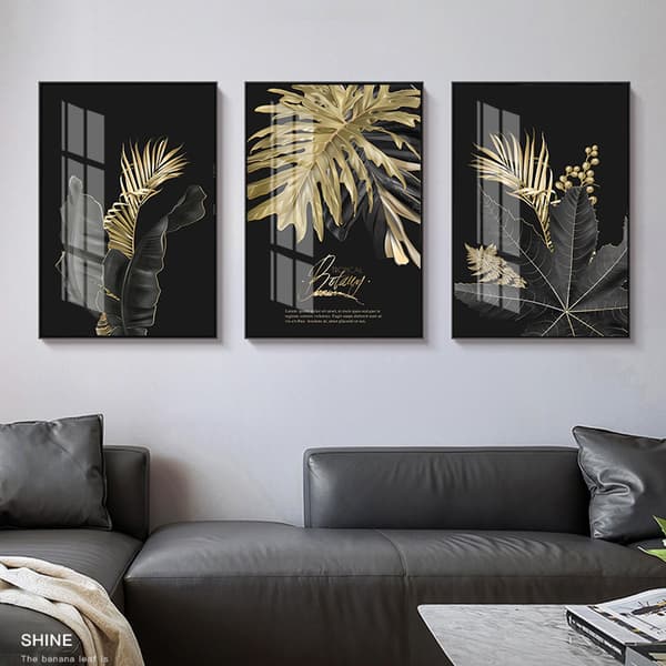 Väggdekor för vardagsrum och sovrum - Modern väggkonst, presentbild, guld svart blomma växt, ramfri 40*60cm