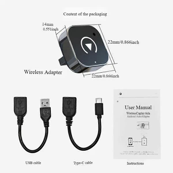 2-i-1 USB Trådløs CarPlay Adapter OTA Oppgraderbar Dongle Plug Play for Android Auto & Apple CarPlay