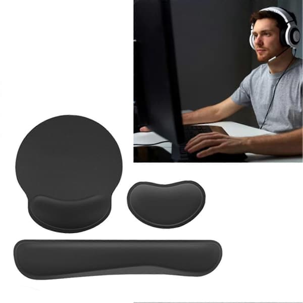 3 stk. computer håndledsstøttesæt Ergonomisk design skrivebordsmåttesæt med gummibund til arbejdere, gamere, forfattere