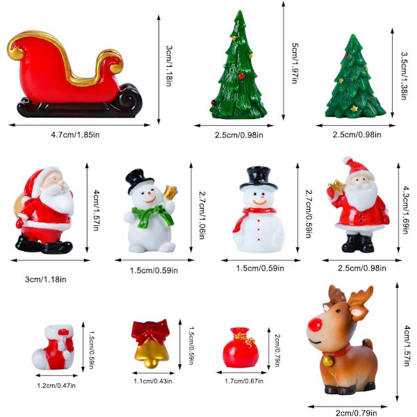 11 Miniature Resin DIY Havefiguriner, Julepynt Mini Sæt