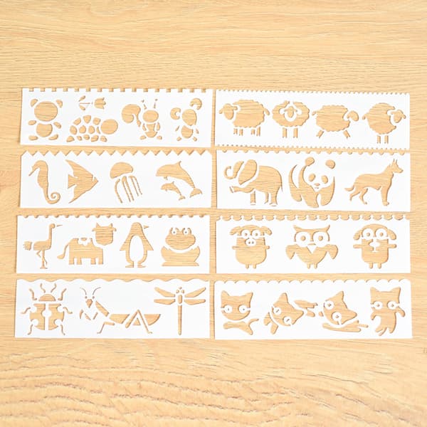 8st Letter Wave Djurformad DIY Craft Hollow Layering Stenci animals