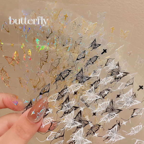 3D Nageldekaler Butterfly Flower Transfer Stickers Nail Art Deco White