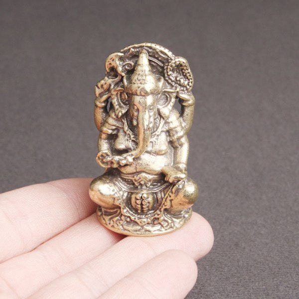 Brons Färg Lord Ganesha Staty Buddha Ornament Elephant Scul