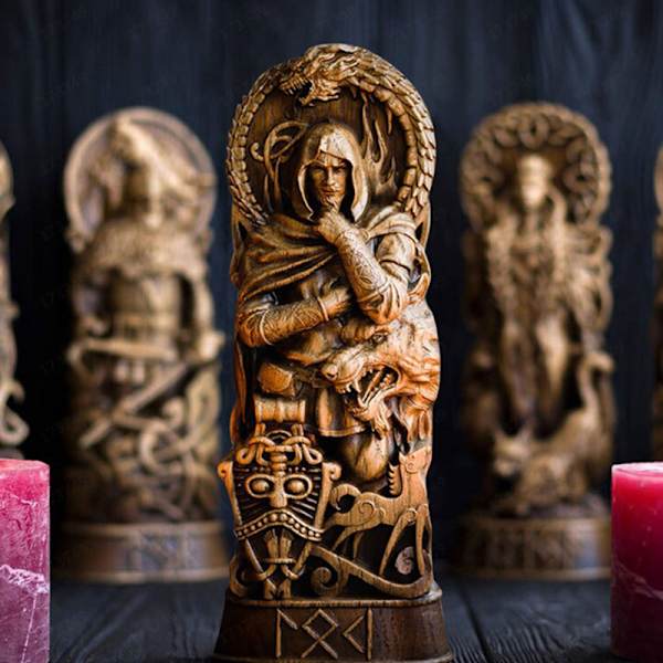 Freyja staty nordisk gud snida altare Heathen Asatru Viking Gud A