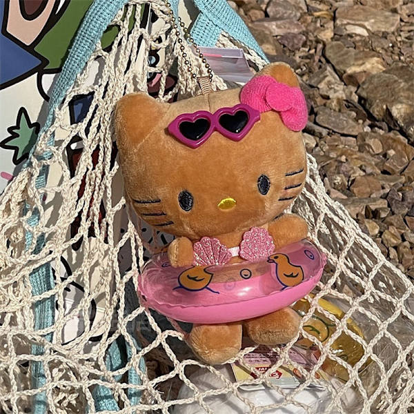 Kawaii Plush Toys Keychain och Hawaiian Swim Ring Keychain Backpa C