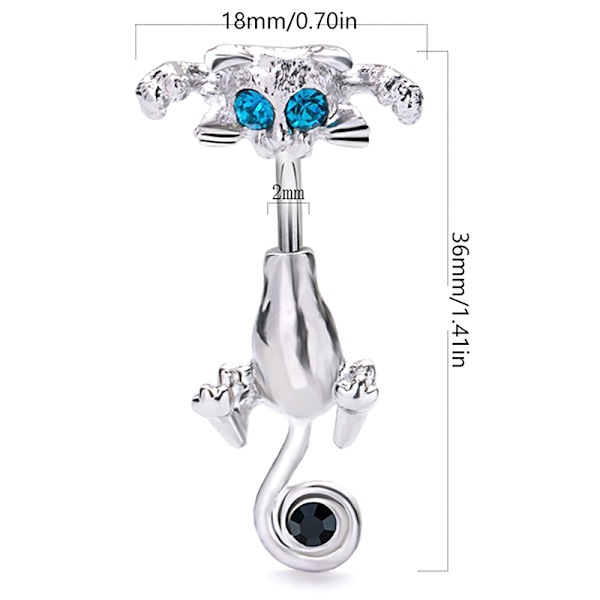 Mode Vintage Cat Rhinestone navelring Rostfritt stål Sexig Silver