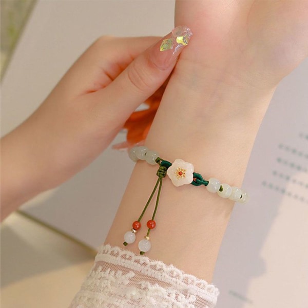 Peach Flower Jade Armband För Kvinnor Flickor Mode Pärlor Char